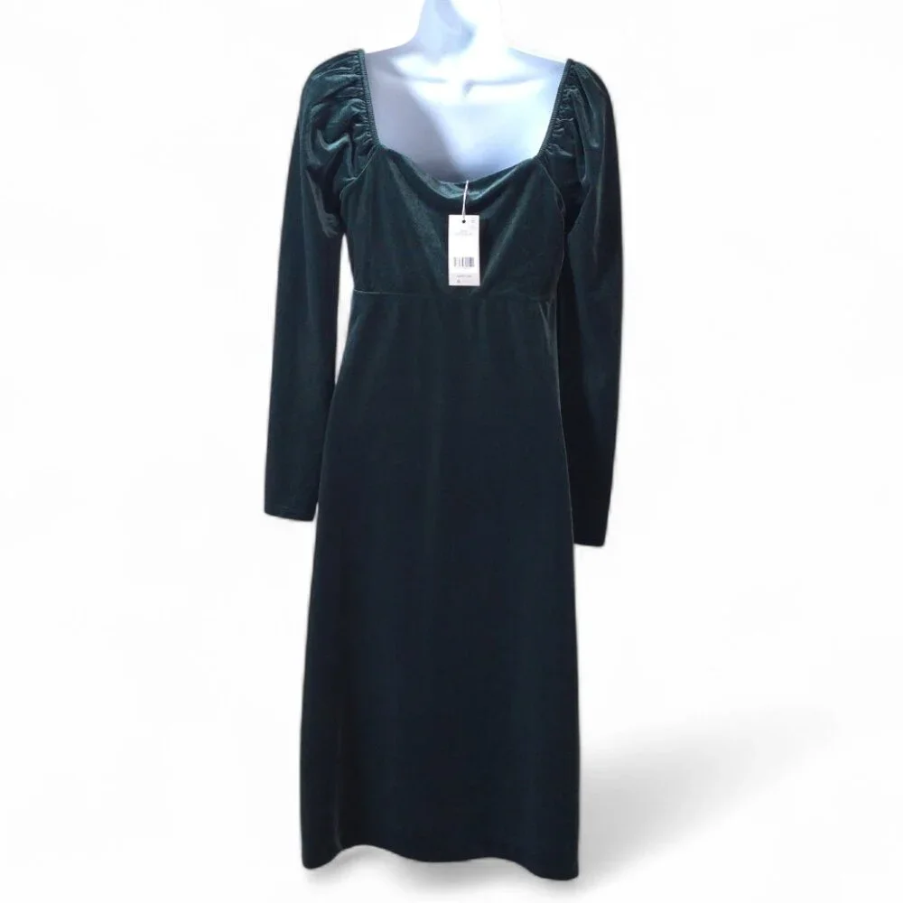 Boden NWT Green Velvet Midi Dress Sweetheart Neck Long Sleeve Holiday Sz 2